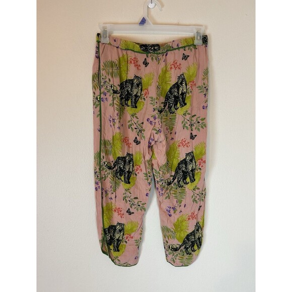 World Market Women’s S M Floral Print Pajama Bottom Pants Leopard Crop Cropped - Picture 2 of 4